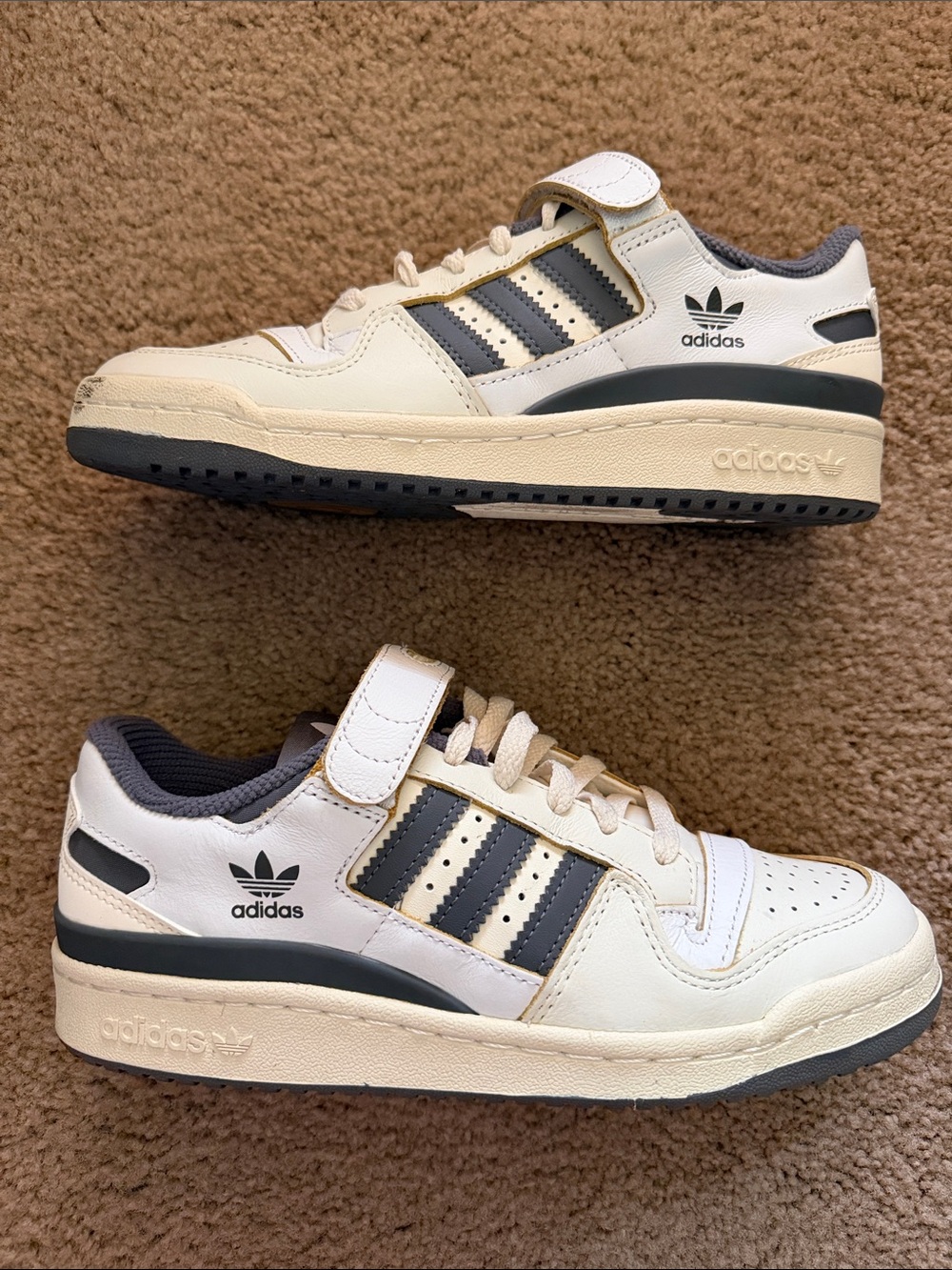 adidas White and Gray Leather Court Shoes
